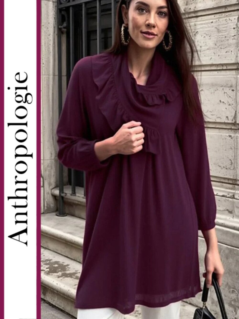 Anthropologie/Moth | Ruffled Collar Linen Blend Wrap Cardigan